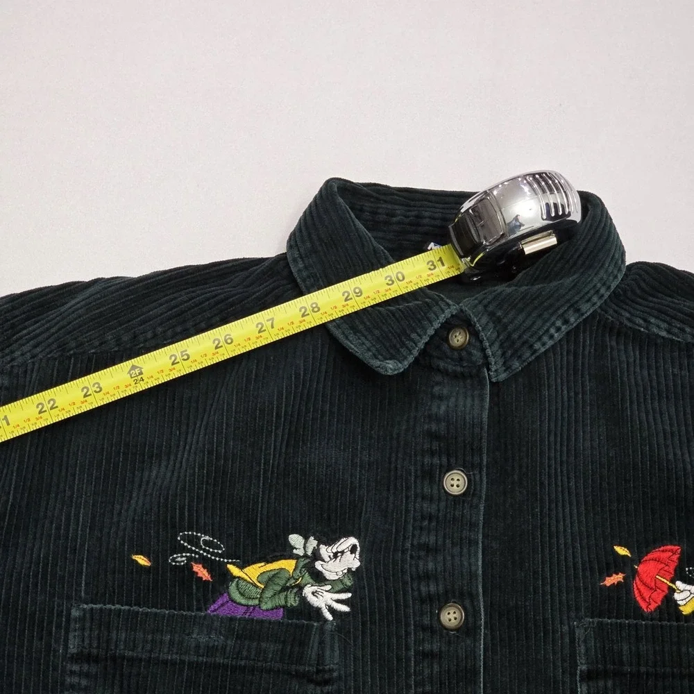 Vintage Mickey Unlimited Corduroy Shirt Mickey Goofy Embroidery Green Large